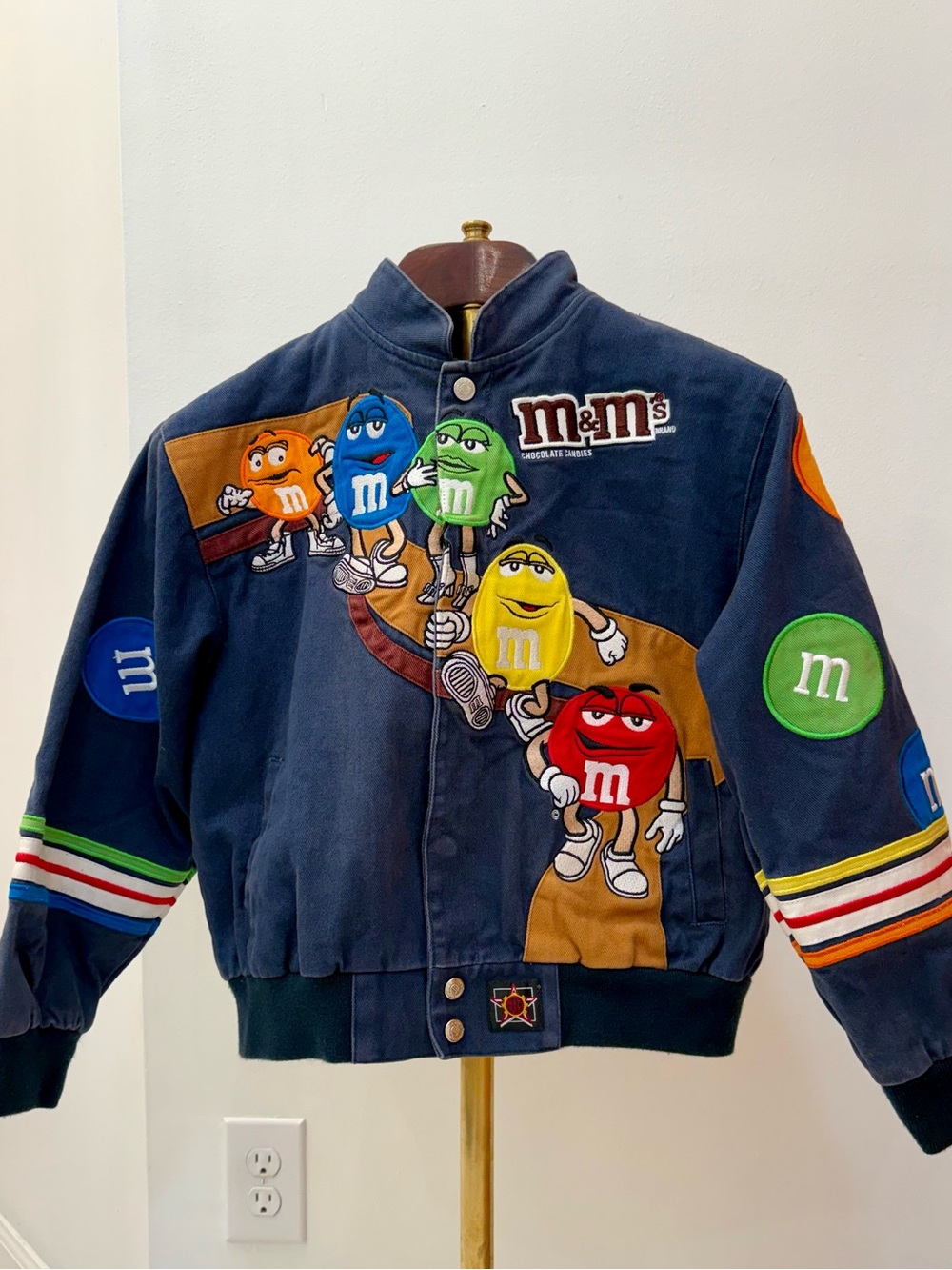 AUTHENTIC Y2K LOGOMANIA JH DESIGN M&M’S NASCAR GRAPHIC BOMBER JACKET